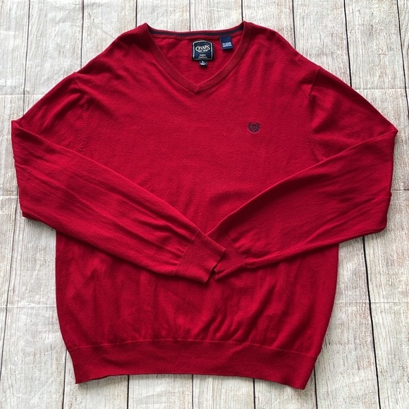 Chaps Mens Cotton & Cashmere Blend V-Neck Sweater Red Size L Soft Preppy - Picture 3 of 13